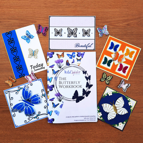 The Butterfly Workbook with completed cards