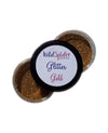 Ultra fine Gold glitter for crafts, in open pots with the lid on the top.