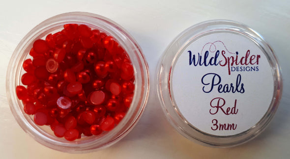 3mm Red flat back pearls in a 5ml pot