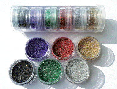 Magical Holographic Glitter Tube Set laid out so you can see the contents of the jars